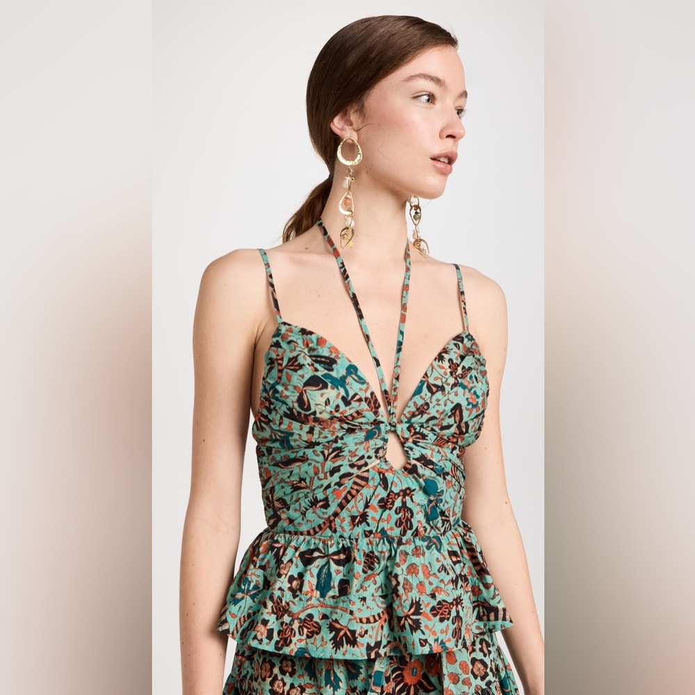 NWT Ulla Johnson Essie Halter Peplum Top Green Sz 4